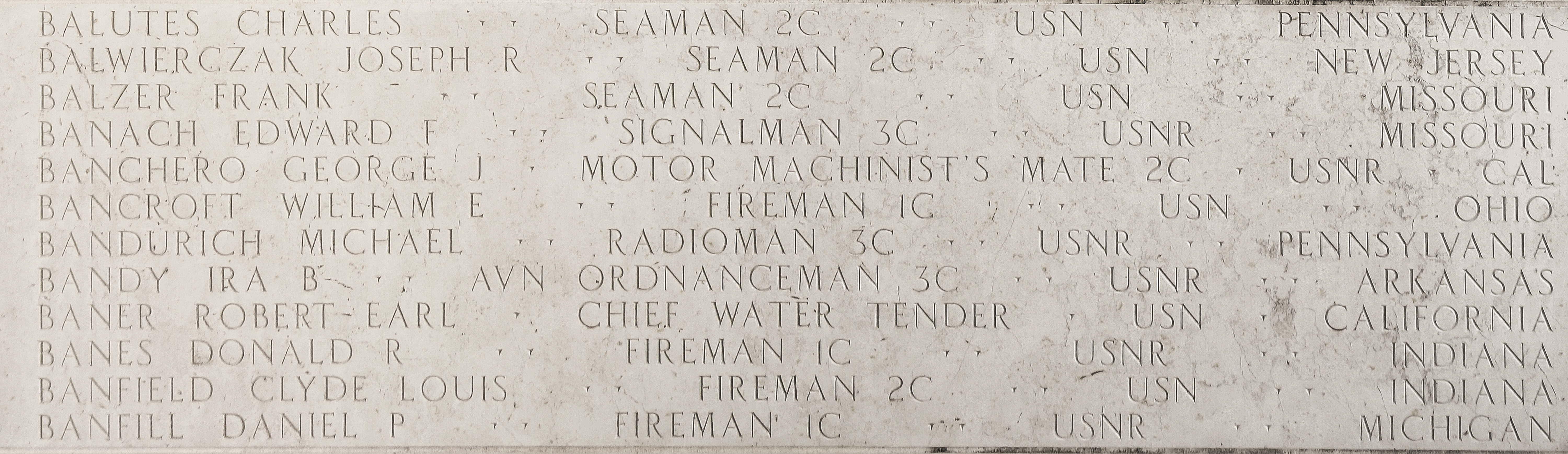 Donald R. Banes, Fireman First Class